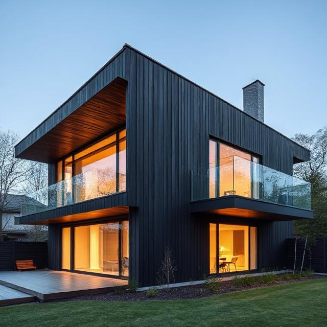 Modern black house showcasing Hēimu premium dark timber cladding